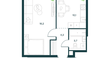1-к. квартира, 36&nbsp;м²