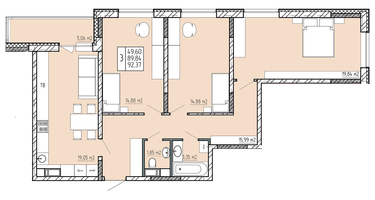 3-к. квартира, 92&nbsp;м²