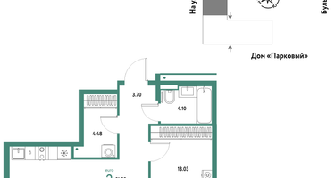2-к. квартира, 51 м²