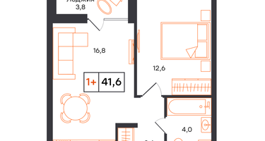 1-к. квартира, 41 м²
