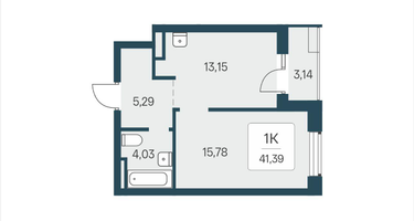 1-к. квартира, 41 м²