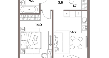 1-к. квартира, 40&nbsp;м²