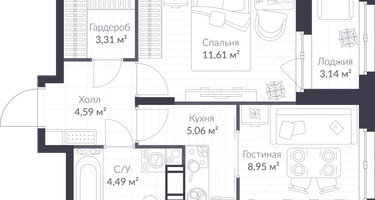 Студия, 39 м²