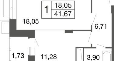 1-к. квартира, 41&nbsp;м²