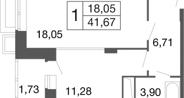 1-к. квартира, 41&nbsp;м²
