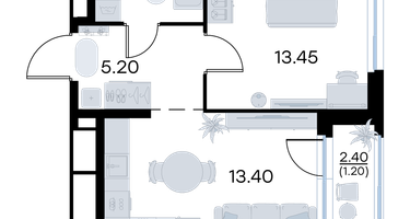 1-к. квартира, 37 м²