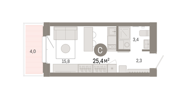 Студия, 25&nbsp;м²
