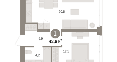 1-к. квартира, 42 м²