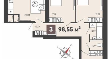 3-к. квартира, 98&nbsp;м²