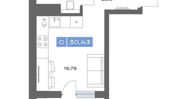 1-к. квартира, 30&nbsp;м²