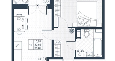 1-к. квартира, 34&nbsp;м²