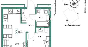 2-к. квартира, 37&nbsp;м²