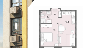 1-к. квартира, 35 м²