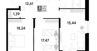 3-к. квартира, 87&nbsp;м²
