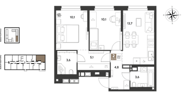 2-к. квартира, 51 м²