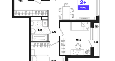 2-к. квартира, 61&nbsp;м²