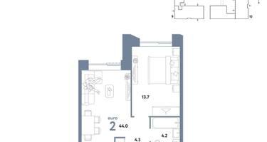 2-к. квартира, 44&nbsp;м²