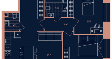 3-к. квартира, 59 м²