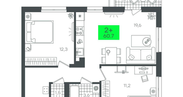 2-к. квартира, 60&nbsp;м²