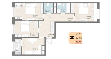 3-к. квартира, 76&nbsp;м²