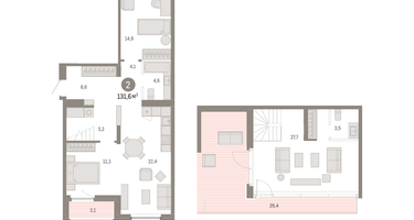 2-к. квартира, 131&nbsp;м²