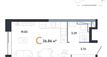 1-к. квартира, 26 м²