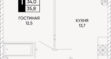1-к. квартира, 35 м²