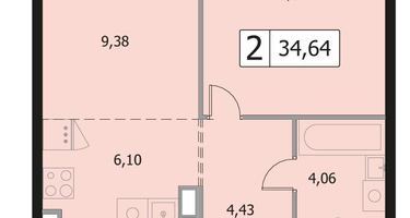 Студия, 34 м²