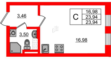 Студия, 24&nbsp;м²