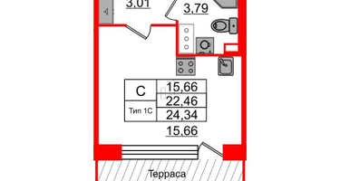 Студия, 22&nbsp;м²