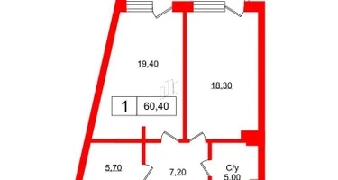 1-к. квартира, 58&nbsp;м²
