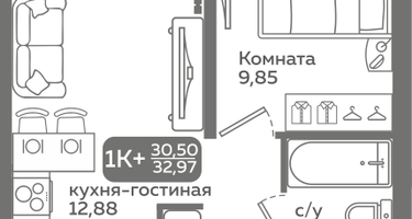 1-к. квартира, 32 м²