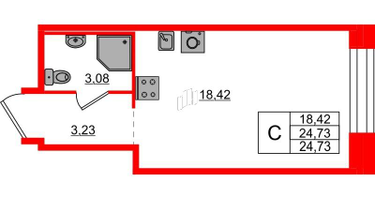 Студия, 24&nbsp;м²