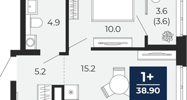 1-к. квартира, 38 м²