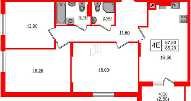 3-к. квартира, 87&nbsp;м²
