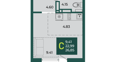 Студия, 26&nbsp;м²