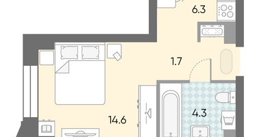 1-к. квартира, 26&nbsp;м²