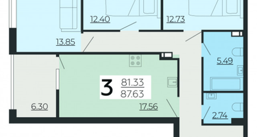 3-к. квартира, 87,5&nbsp;м²