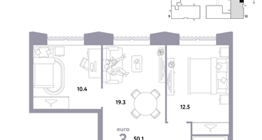 3-к. квартира, 50 м²