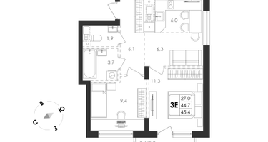 2-к. квартира, 39 м²