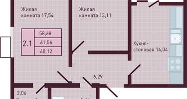 2-к. квартира, 60 м²