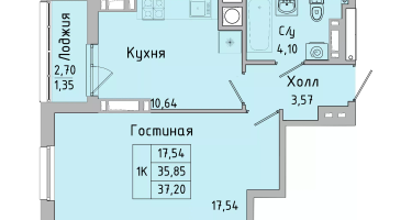 1-к. квартира, 36&nbsp;м²