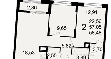 2-к. квартира, 57&nbsp;м²