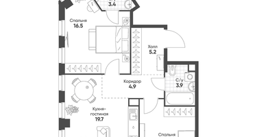 2-к. квартира, 63&nbsp;м²