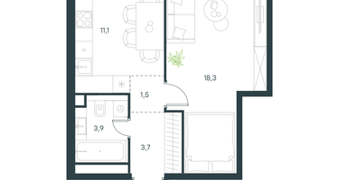 1-к. квартира, 38&nbsp;м²