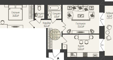 2-к. квартира, 66&nbsp;м²