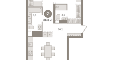 2-к. квартира, 86&nbsp;м²
