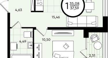 1-к. квартира, 37 м²