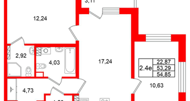 2-к. квартира, 53&nbsp;м²