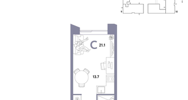 1-к. квартира, 21&nbsp;м²